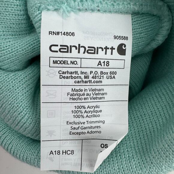 Carhartt A18 Knit Cuffed Beanie Mint Green Acrylic Hat Workwear Streetwear - Picture 4 of 5